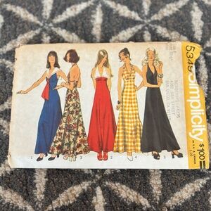 70's Misses Halter Dress Pattern - Simplicity 5349 - Size 8 - Bust 31.5  - Maxi